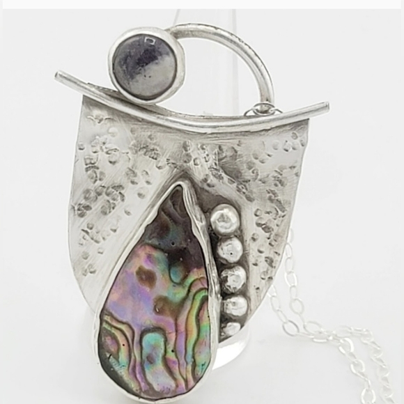 ABALONE & AMETHYST PENDANT HANDMADE IN STERLING SILVER METAL - Picture 5 of 5